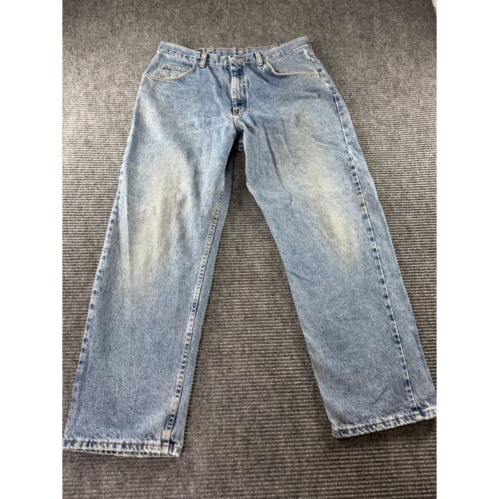 Wrangler Authentics Mens Jeans 35x29 Straight Leg Light Wash Denim Workwear - Picture 1 of 11